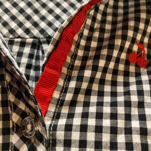 Retro 70s Themed Cherry Checkered Button Down